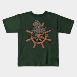 Monster Octopus with Ship Helm Kids T-Shirt